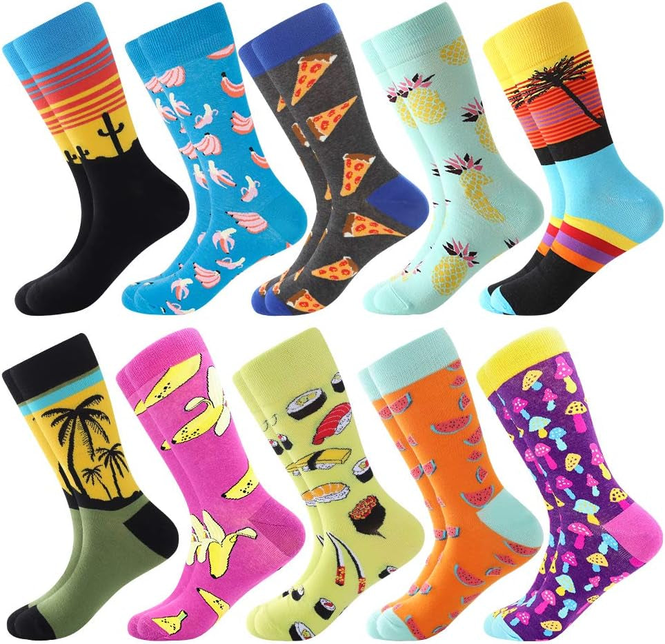 BONANGEL Fun & Funny Novelty Socks for Men - Cool Crazy Animal & Food Graphic Crew Socks