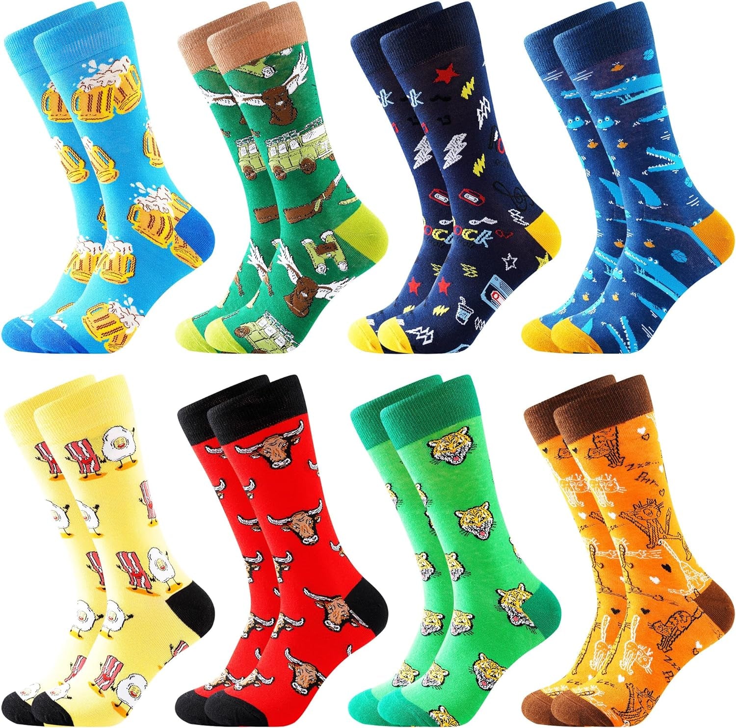 BONANGEL Fun & Funny Novelty Socks for Men - Cool Crazy Animal & Food Graphic Crew Socks